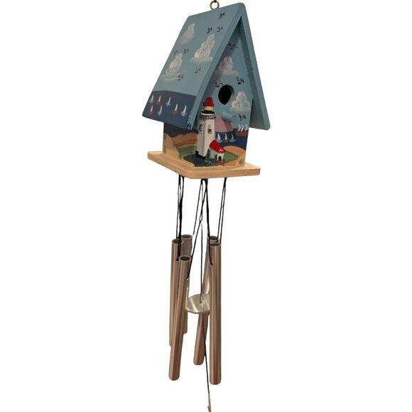 Vintage charming hand-painted‎ lighthouse theme birdhouse wind chime Sailboat - Picture 8 of 11